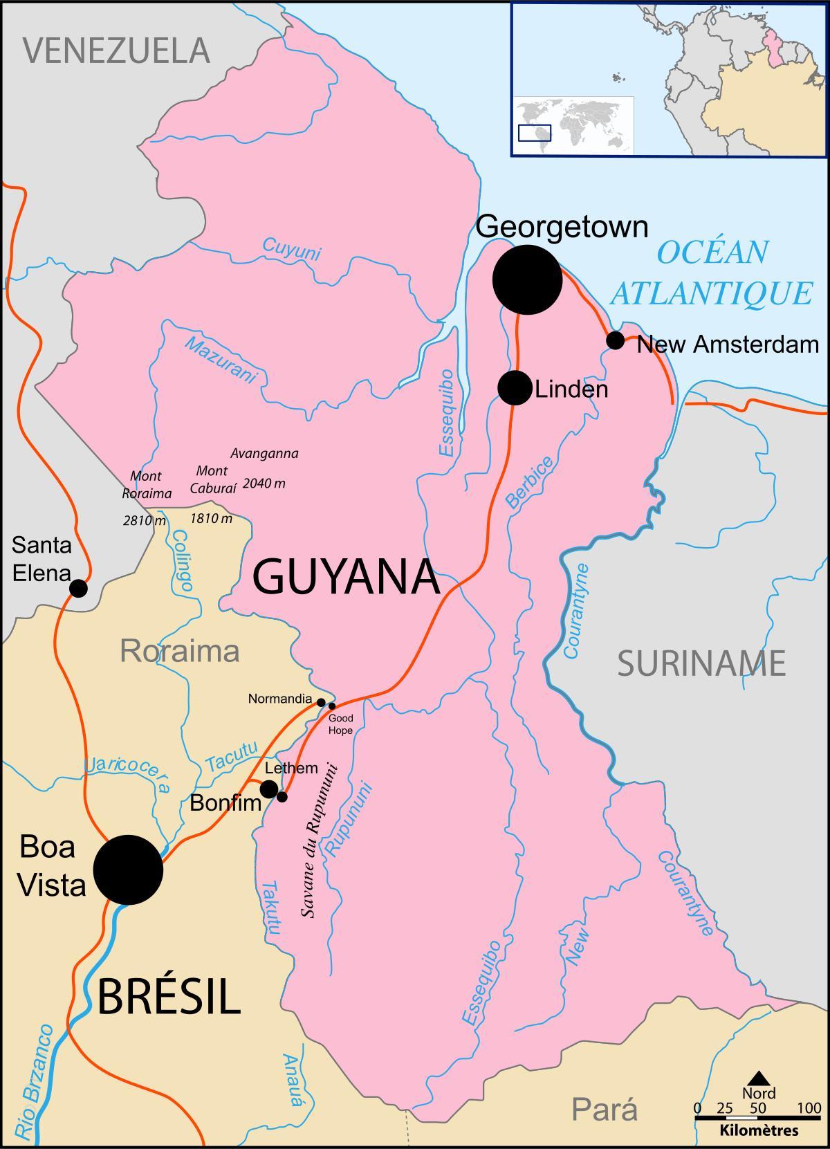 mapa de Güiana localización no mundo