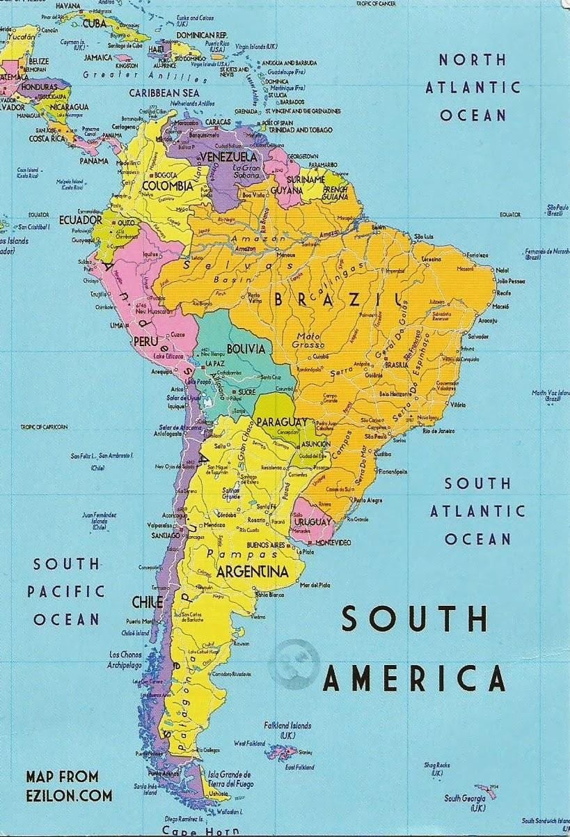 mapa de Güiana américa do sur