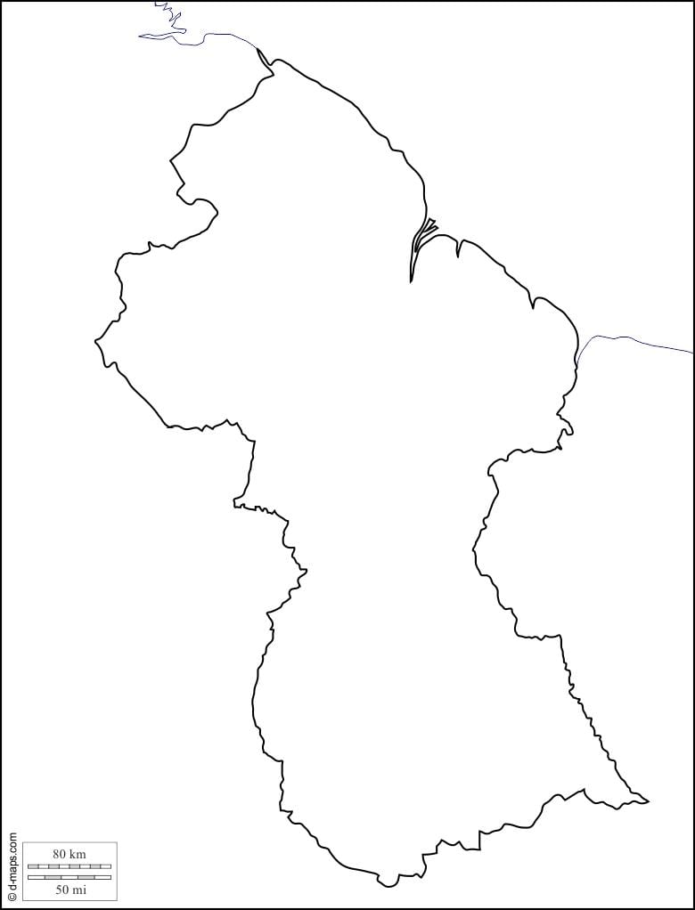 en branco mapa de Güiana