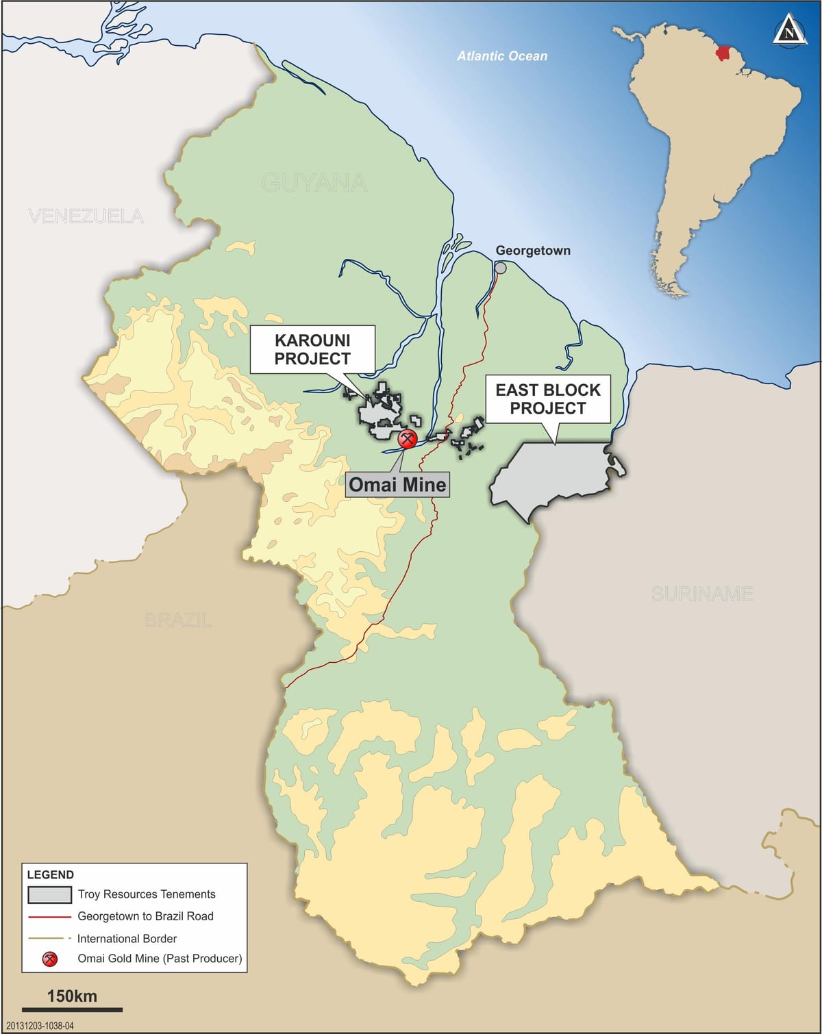 mapa de Güiana mostrando recursos minerais