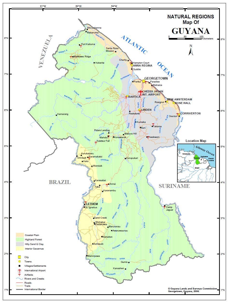 mapa de Güiana recursos naturais