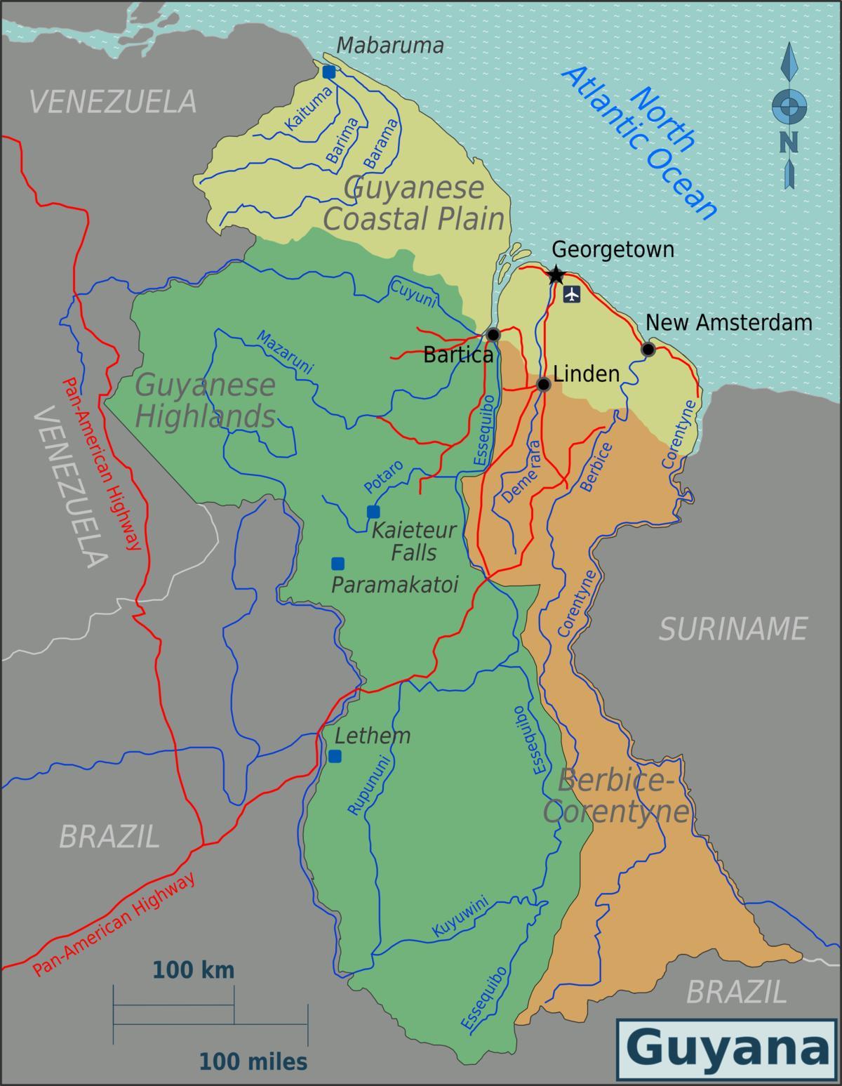 costa leste demerara Güiana mapa