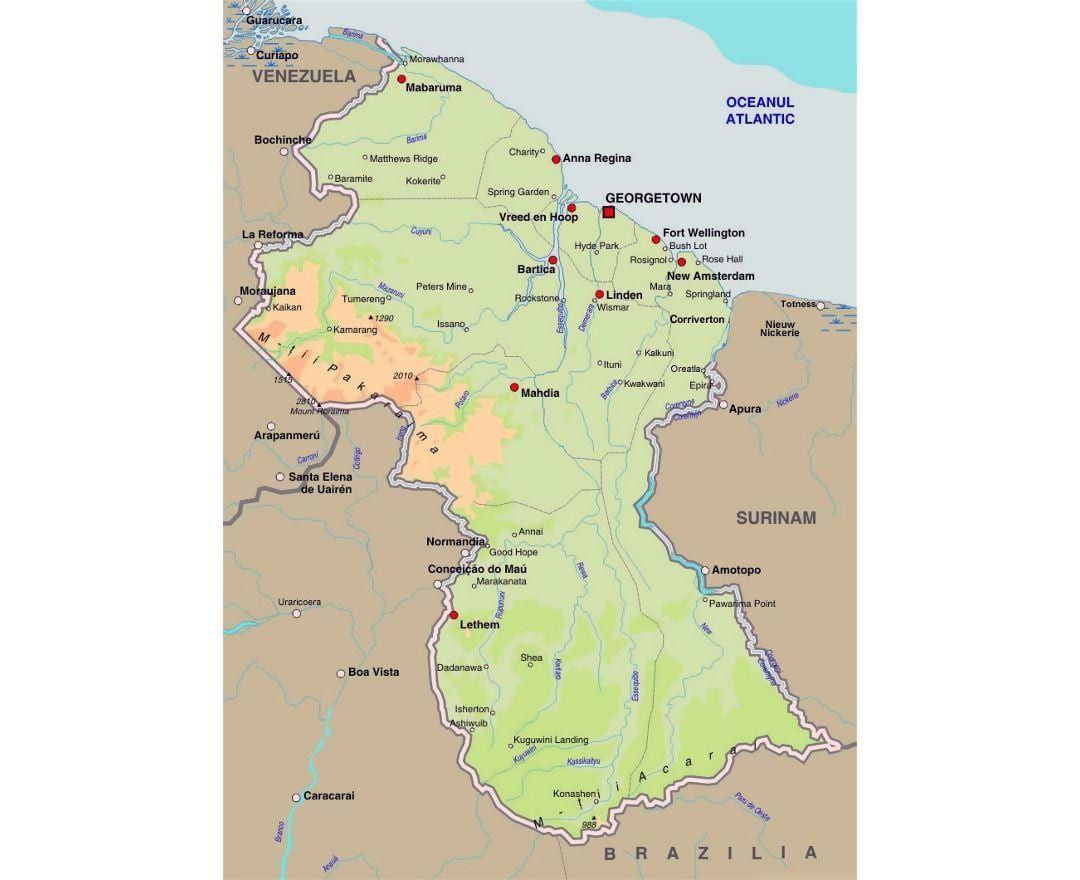 mapa de Güiana mostrando as cidades