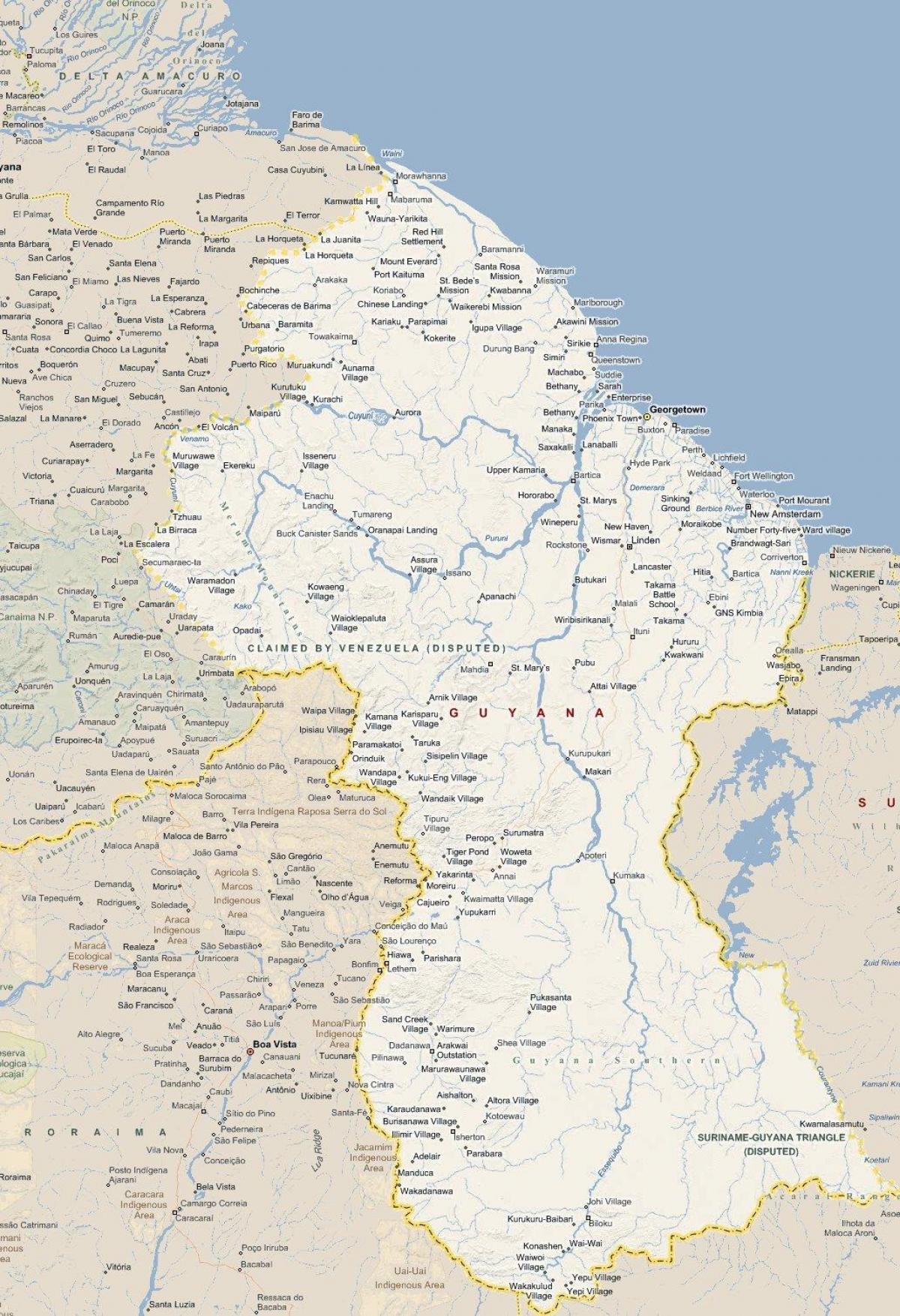 mapa de mapa detallado de Güiana