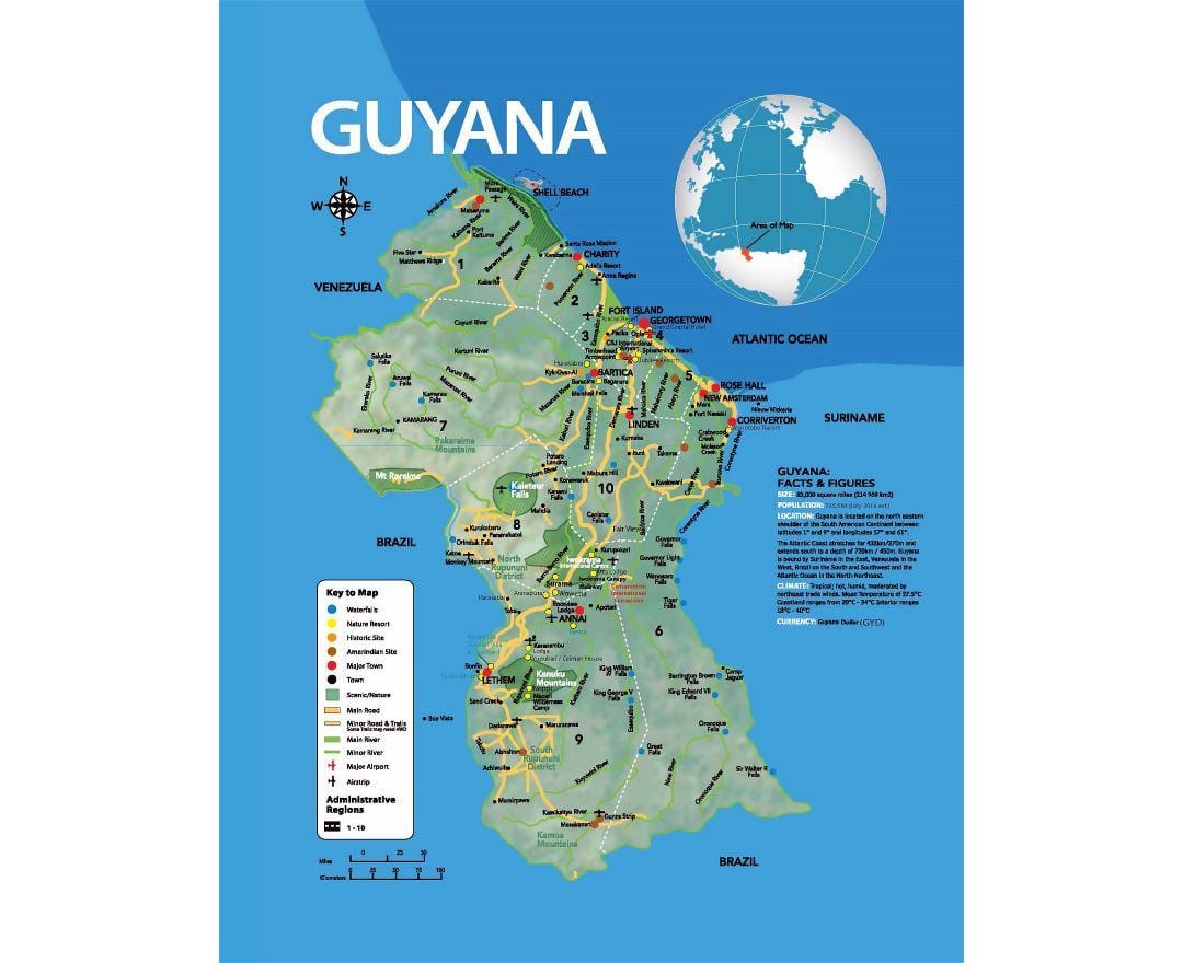 mapa de mapa que mostra como os amerindios veu a Güiana