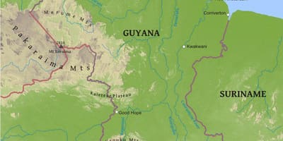 Mapa de Güiana mostrando a baixa chaira costeira