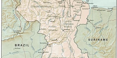Mapa mostrando amerindian asentamentos na Güiana