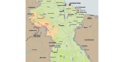 Mapa de Güiana mostrando as cidades