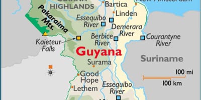 Mapa de Güiana mostrando serras