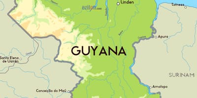 Mapa do mapa físico de Güiana